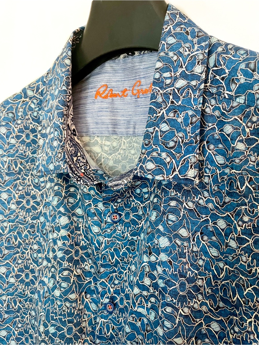 Robert Graham Blue & Cream Print Short Sleeve Shirt 4XL